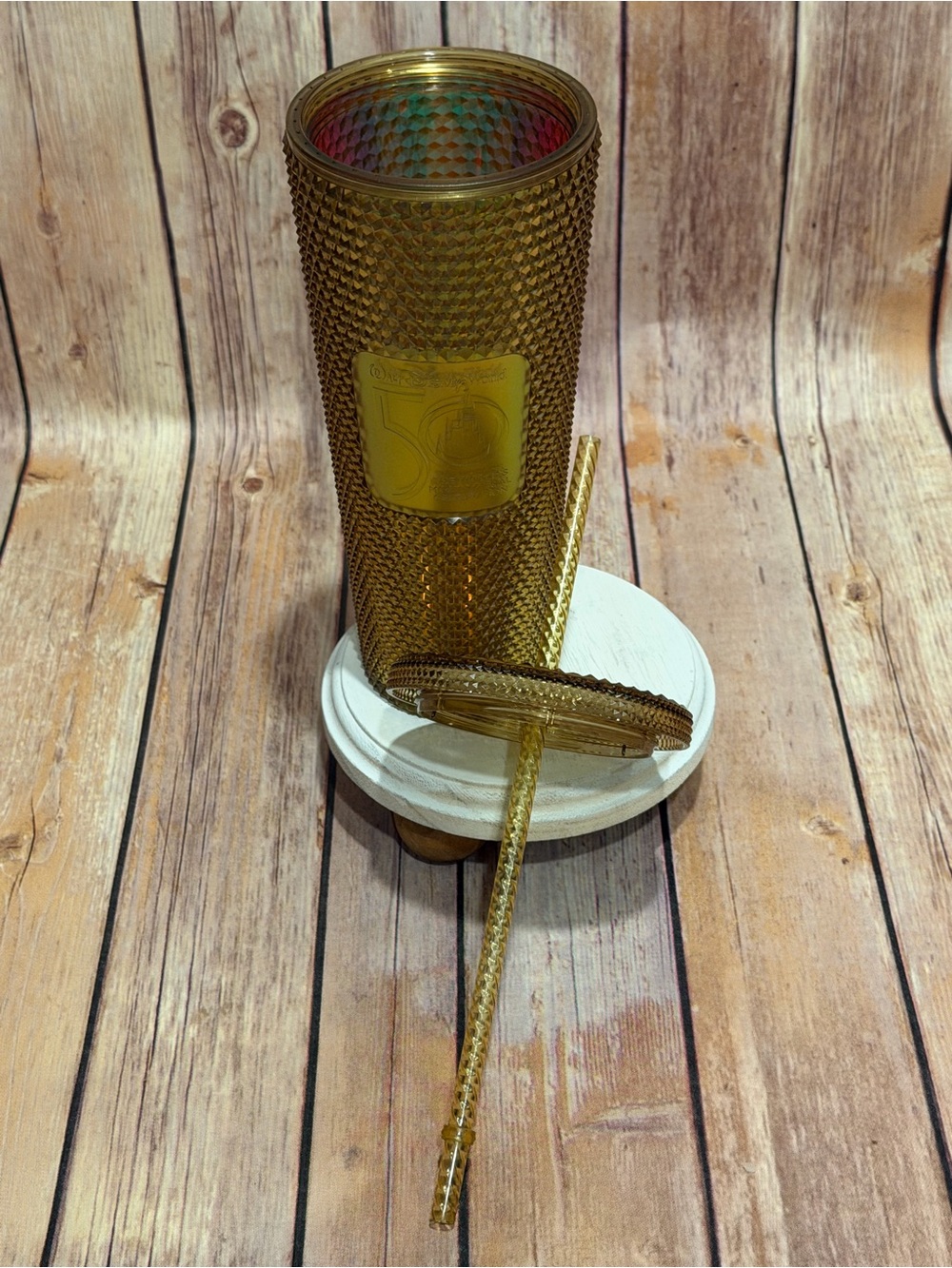 STARBUCKS WALT DISNEY WORLD 50th Anniversary Gold Studded with Straw